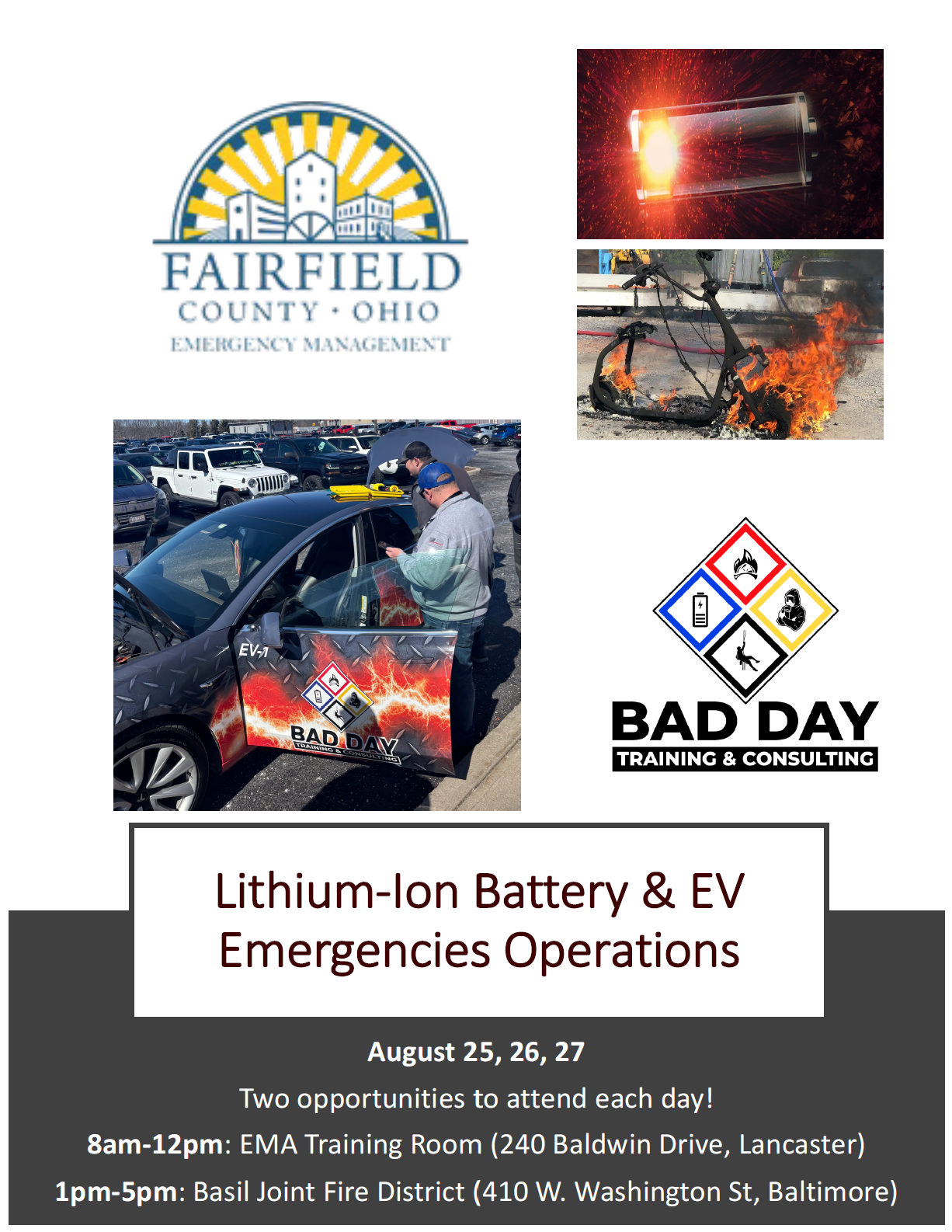 Picture with logos of the EMA and Bad Day Training with details on training class